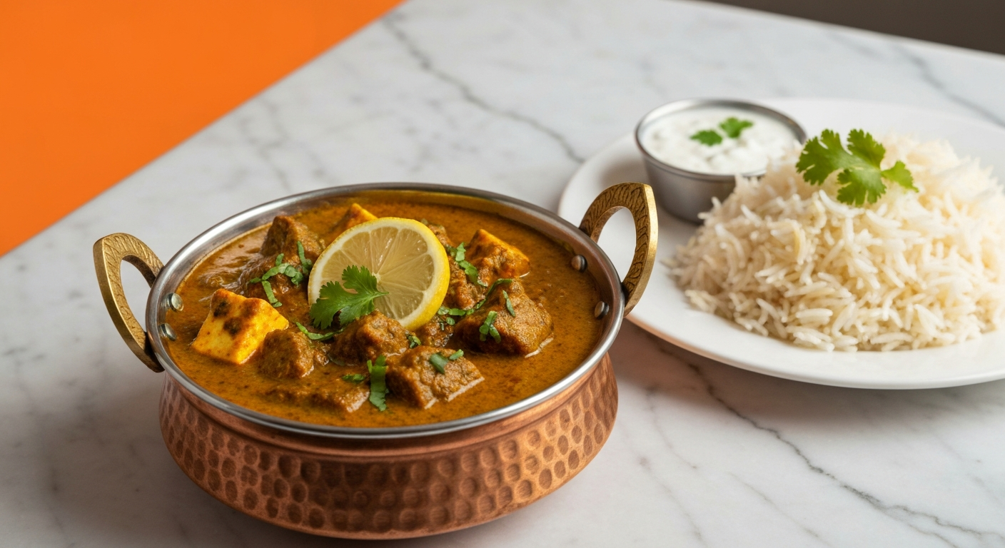 Perfectly prepared Indian curry in a hotel dining setting, showcasing consistent quality and safety.